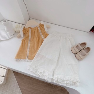 Quần áo trẻ em, Set thô caro vàng quần suông bé gái 9-26kg S2141 Tiểu Yến KID