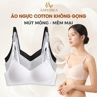[ BST HÈ ] Combo Áo Ngực Nữ Cotton Gân Không Gọng, Set Áo Lót Nữ Mềm Mại Thoáng Khí AMYBRA A414