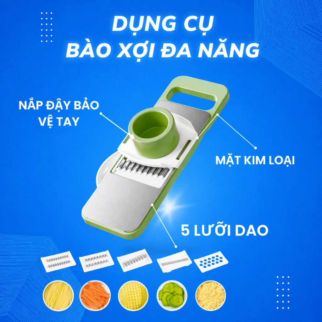 Dụng Cụ Bào Nạo Rau Củ Quả Đa Năng 5 LƯỠI DAO HoangNamliving Đồ Bào Rau Củ Thái Lát Bào Sợi