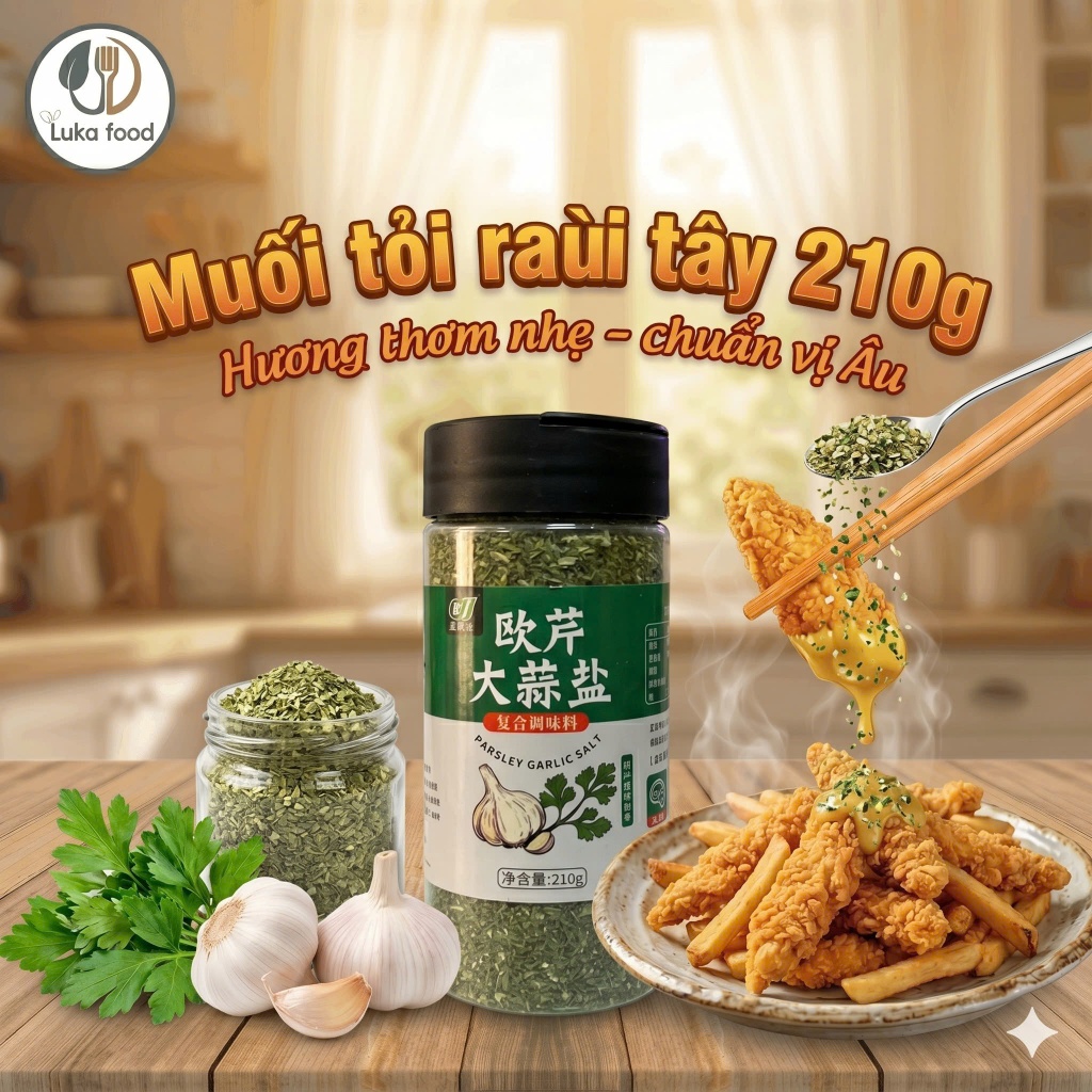Muối Tỏi Rau Mùi Tây Parsley Garlic Salt (210g) - Gia Vị Ướp Steak, Làm Bánh Mì Bơ Tỏi Chuẩn Vị Âu Luka Food