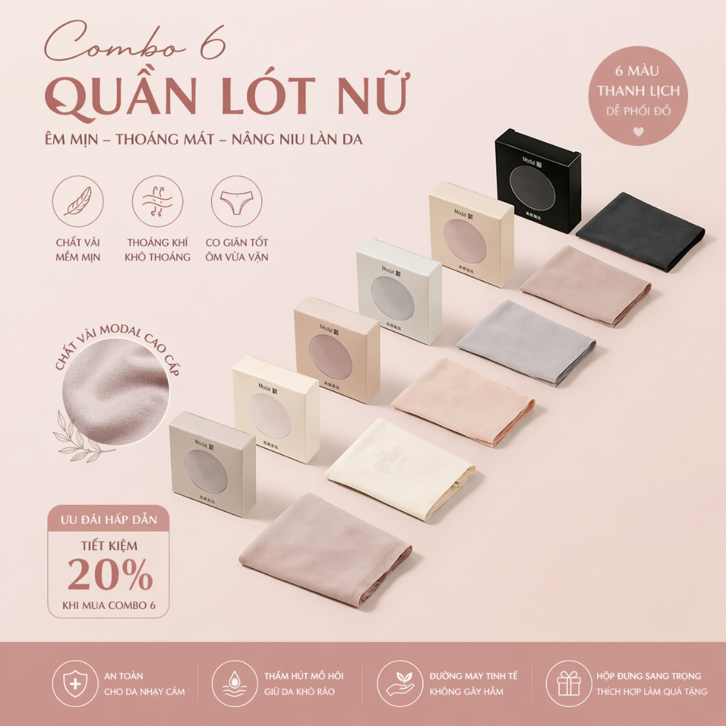 Combo 6 Quần Lót Nữ CHICHI HOUSES Kháng Khuẩn Tàng Hình Trong Hộp Mini Không Đường May - Q6135