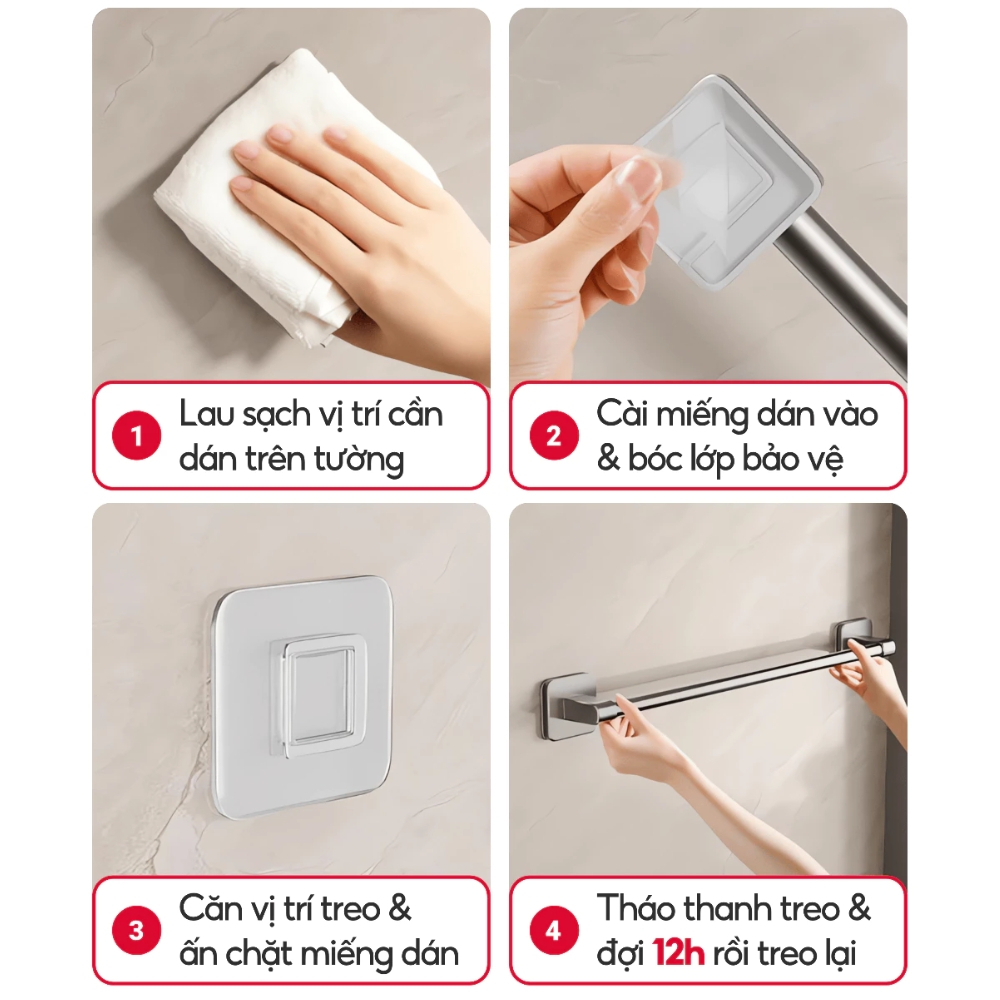 Thanh treo khăn nhà tắm dán tường, chất liệu nhôm cao cấp không gỉ TitiHome