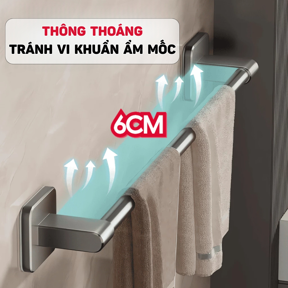 Thanh treo khăn nhà tắm dán tường, chất liệu nhôm cao cấp không gỉ TitiHome