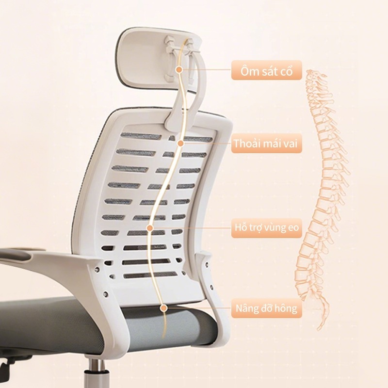 Ghế xoay văn phòng 360 độ cao cấp có gối, nệm mềm, tựa lưng lưới thông thoáng sạch sẽ