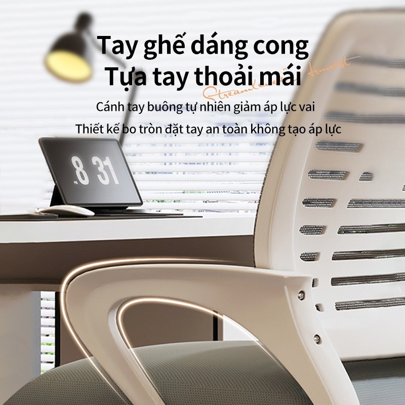 Ghế xoay văn phòng 360 độ cao cấp có gối, nệm mềm, tựa lưng lưới thông thoáng sạch sẽ