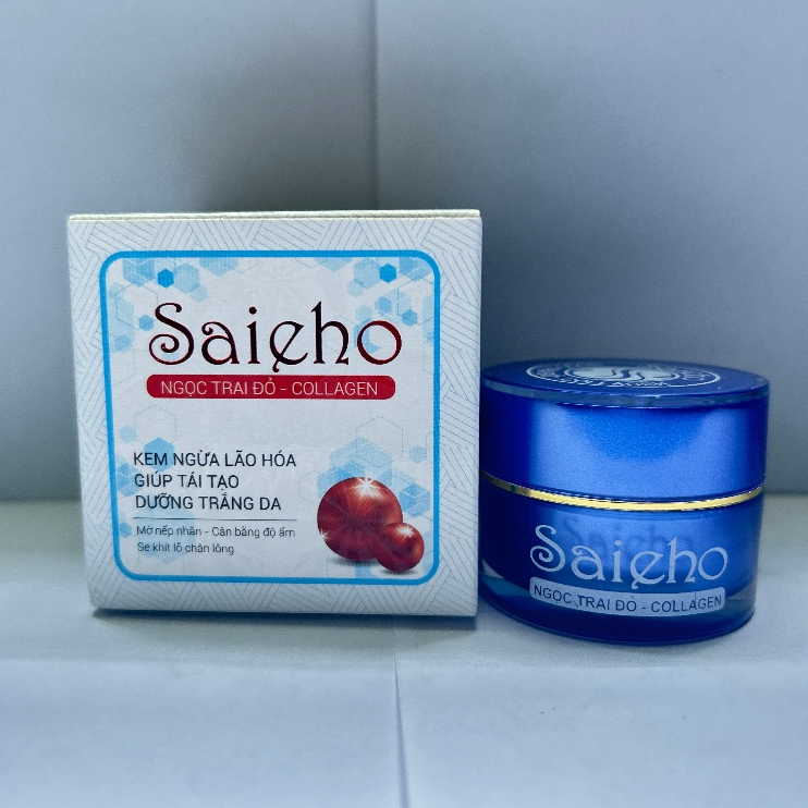 Kem Face Saieho (Trắng-Xanh) Ngọc Trai Collagen Dưỡng Ẩm, Giảm Nhăn, Da Sáng Mịn 10g
