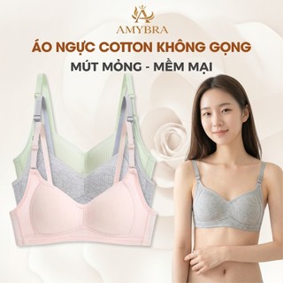 Combo Áo Ngực Nữ Không Gọng Ôm Ngực Tự Nhiên, Set Áo Lót Cotton Đệm Mỏng Thoáng Khí AMYBRA A414