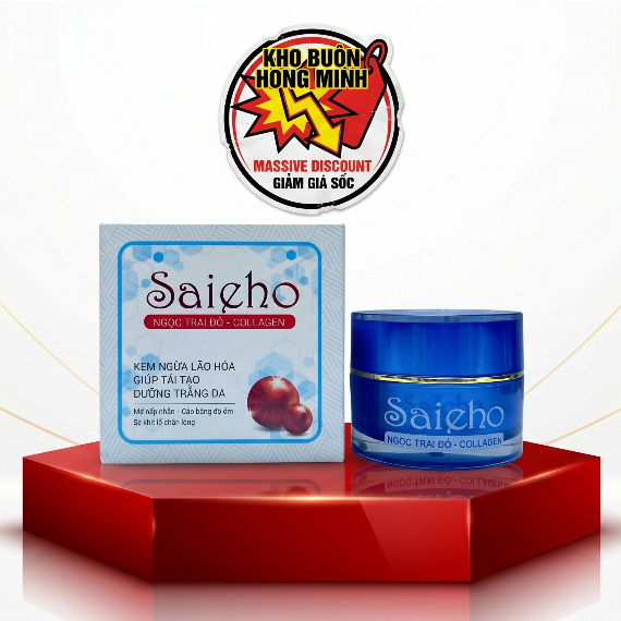 Kem Face Saieho (Trắng-Xanh) Ngọc Trai Collagen Dưỡng Ẩm, Giảm Nhăn, Da Sáng Mịn 10g