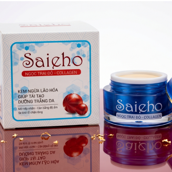 Kem Face Saieho (Trắng-Xanh) Ngọc Trai Collagen Dưỡng Ẩm, Giảm Nhăn, Da Sáng Mịn 10g