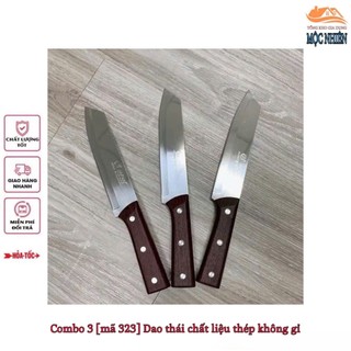 Combo 3 [Mã 323] Dao thái thức ăn chất liệu thép không gỉ, chuôi dao làm từ gỗ - tiện dụng, siêu bền