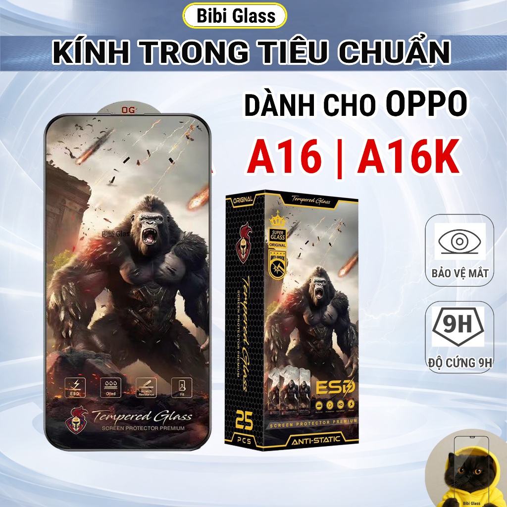 Kính cường lực Oppo A16 / A16K cao cấp full màn trong suốt bảo vệ màn hình điện thoại bibi