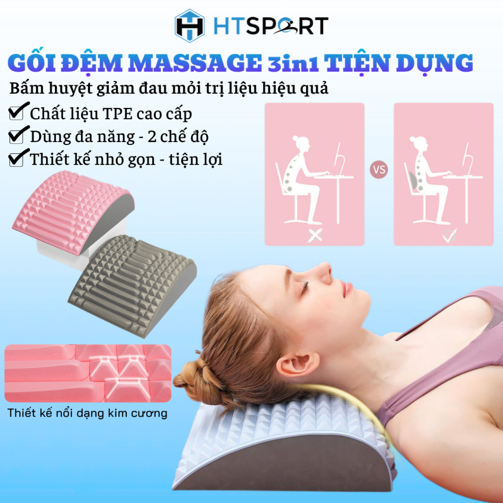 Gối Đệm Massage Giãn Cơ 3 Trong 1, Hỗ Trợ Chỉnh Tư Thế Ngồi Đúng - Giảm Đau Lưng - Mỏi Cột Sống Tiện Dụng