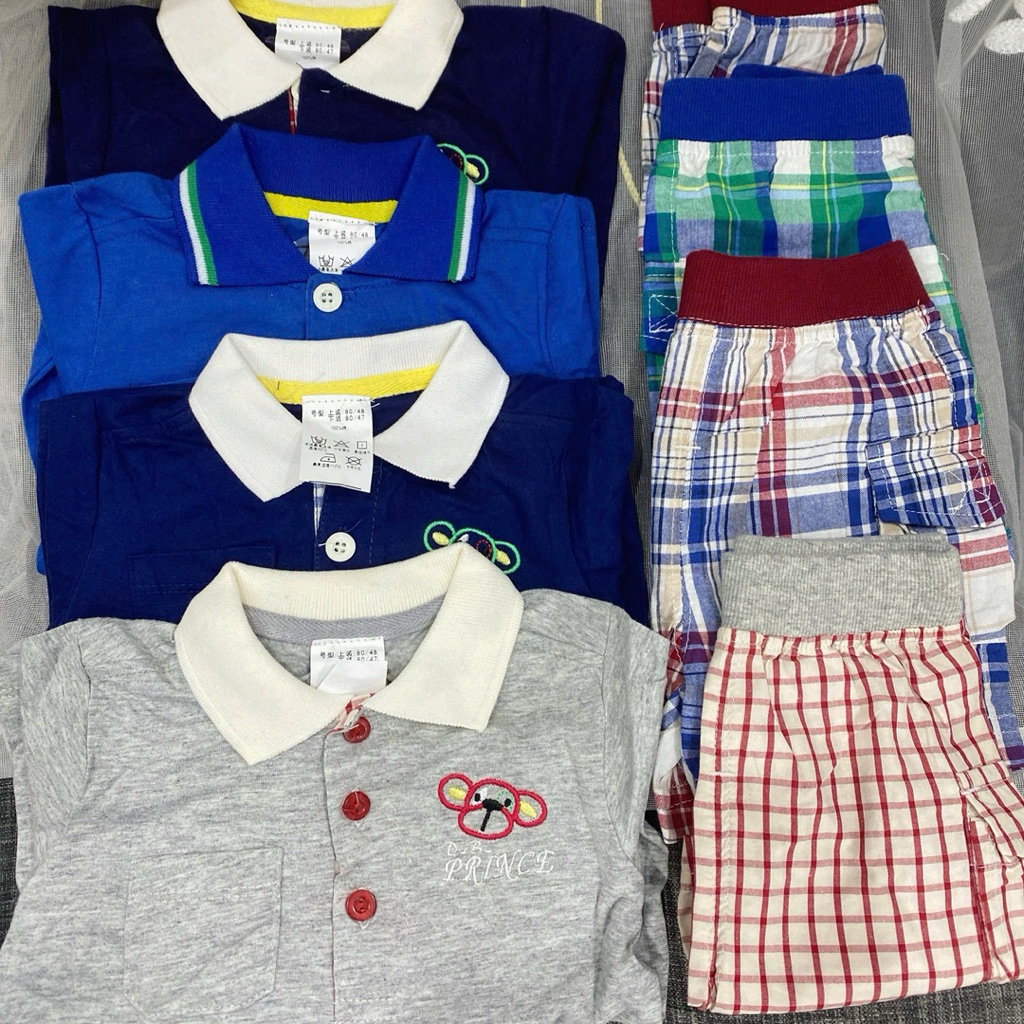 Bộ Hè Bé Trai Áo Polo Quần Kẻ F0842 4 Màu Hàng Dư Xịn Size 80-85 (8-10kg) – Set Đồ Trẻ Em