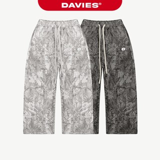 Quần nỉ ống rộng cạp chun thắt dây DAVIES hoạ tiết lá rừng logo thêu nổi 3D hiphop màu xám Commando Sweatpants | D-Q14
