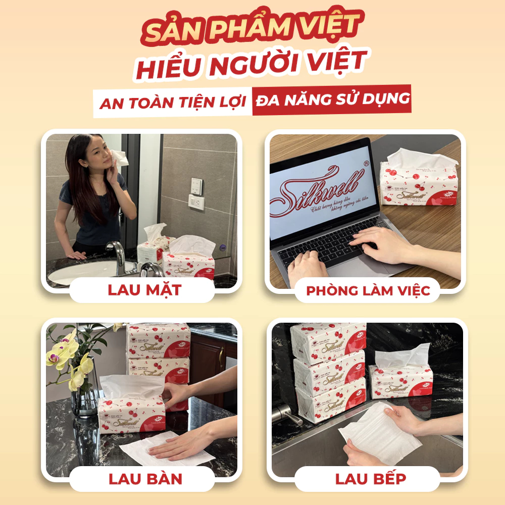 [HỎA TỐC] Giấy Ăn Rút Lụa Silkwell Thùng 9 Gói Cherry Rút 280 Tờ/Gói/2 Lớp - Giấy Ăn Không Mủn, Mềm Mịn