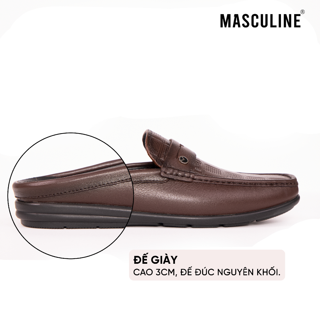 Giày sabo nam MASCULINE GSB604 Da bò mềm đế PU êm chống trượt vân Caro bề mặt nổi sang trọng
