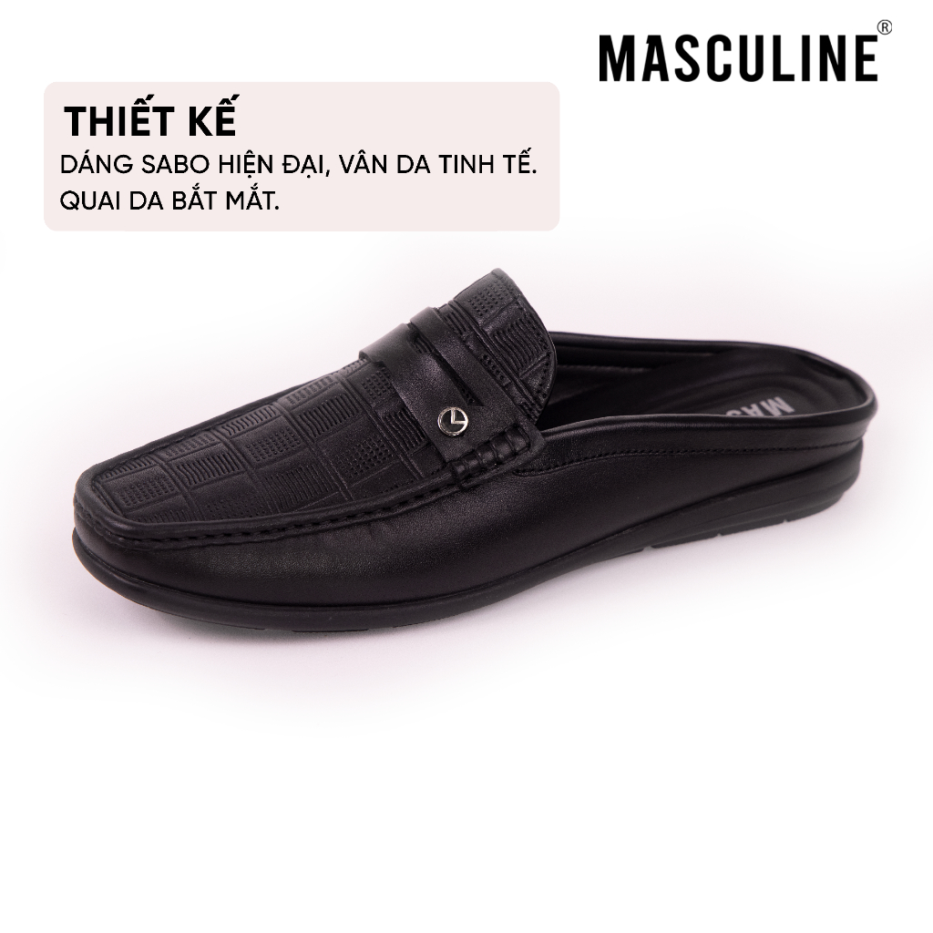 Giày sabo nam MASCULINE GSB604 Da bò mềm đế PU êm chống trượt vân Caro bề mặt nổi sang trọng