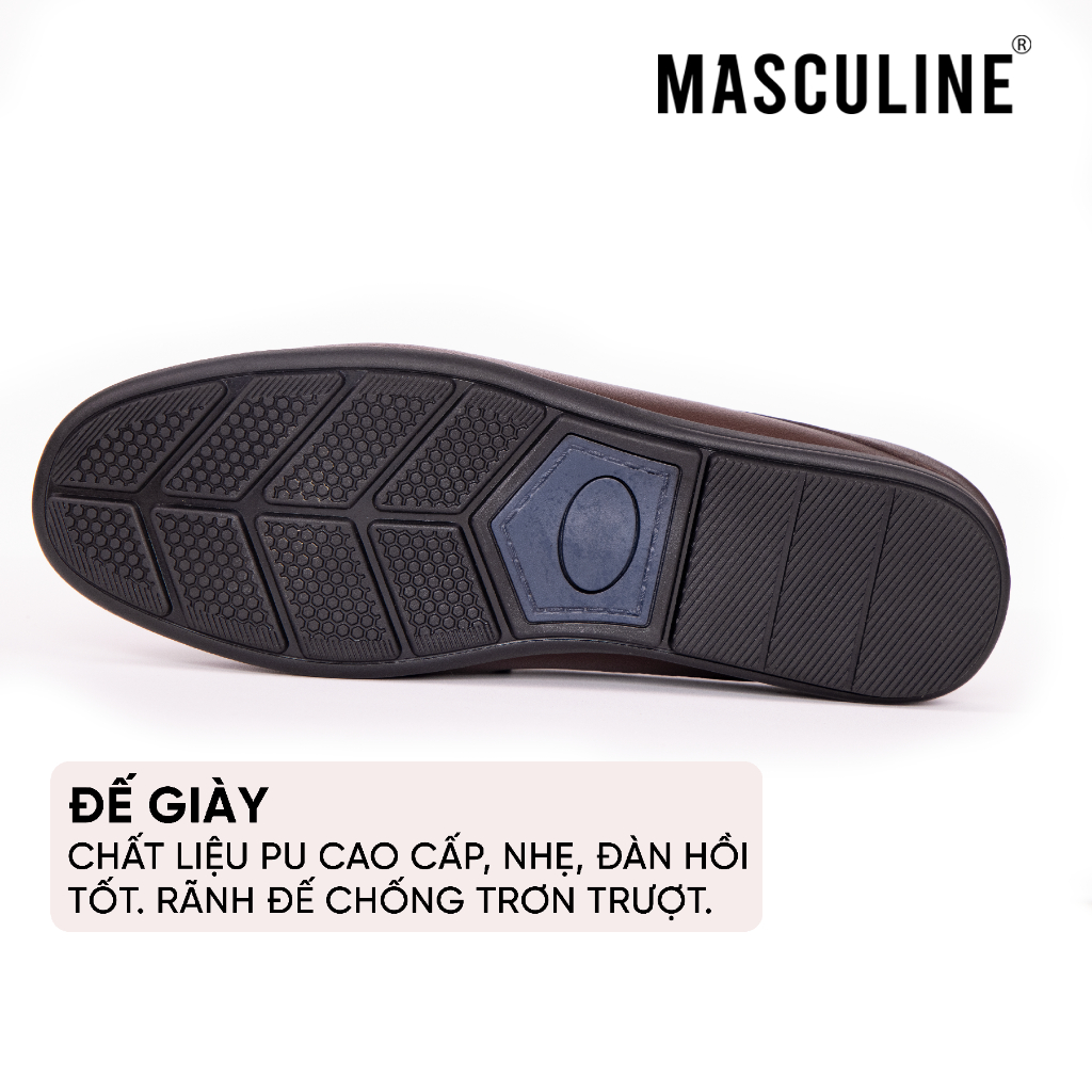 Giày sabo nam MASCULINE GSB604 Da bò mềm đế PU êm chống trượt vân Caro bề mặt nổi sang trọng