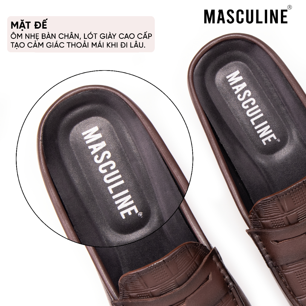 Giày sabo nam MASCULINE GSB604 Da bò mềm đế PU êm chống trượt vân Caro bề mặt nổi sang trọng