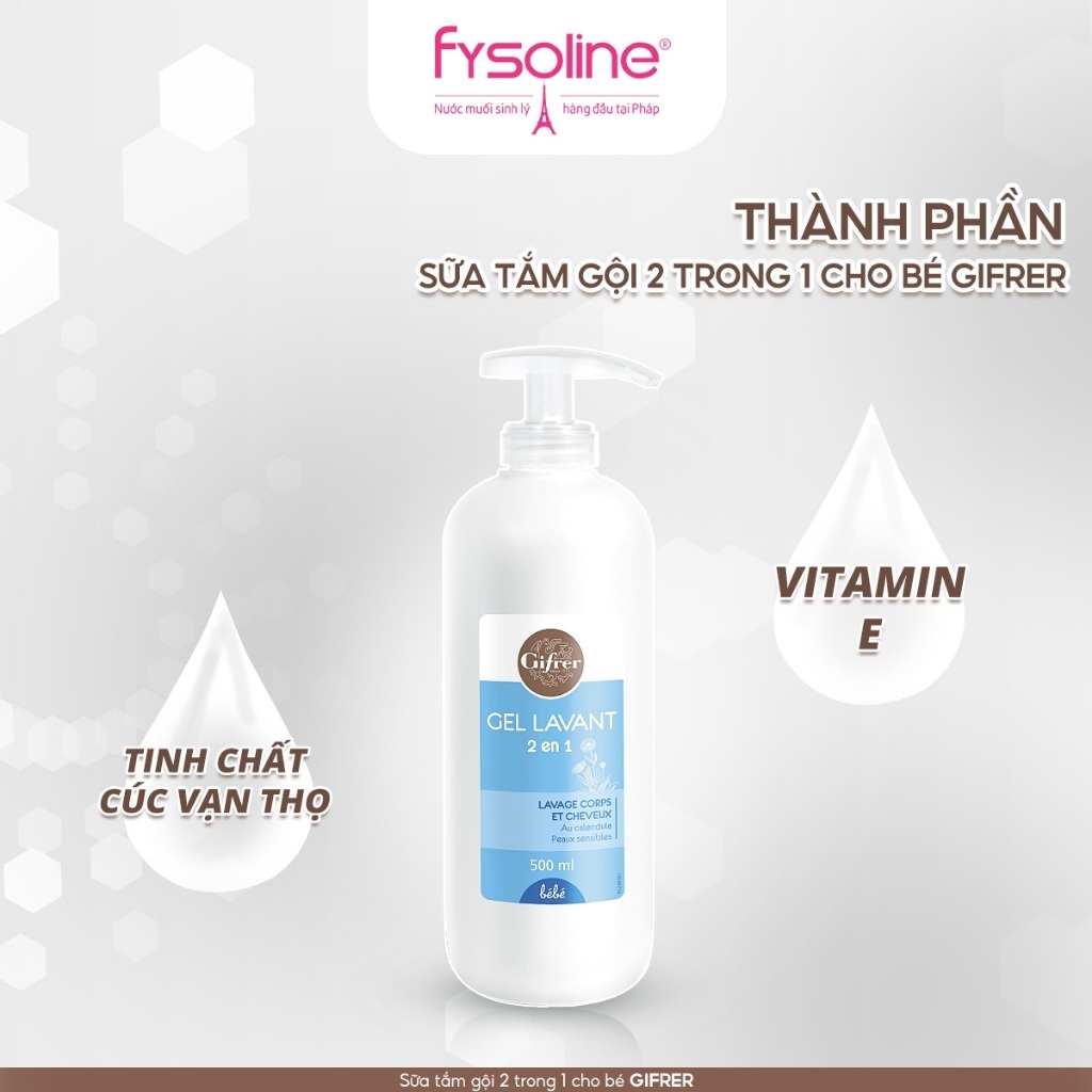 Combo 2 Sữa Tắm Gội Gifrer 500ml Cho Bé 2 Trong 1 Dịu Nhẹ Dưỡng Ẩm Chiết Xuất Cúc Vạn Thọ - Fysoline