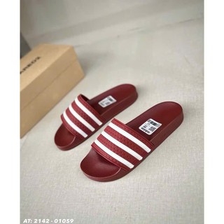 Dép Quai Ngang Adidas 3 sọc Đỏ Mận Bản Cao Cấp Đế PU 2 lớp - Dép Nam Quai Ngang DAS Full Mận Hottrend 2026