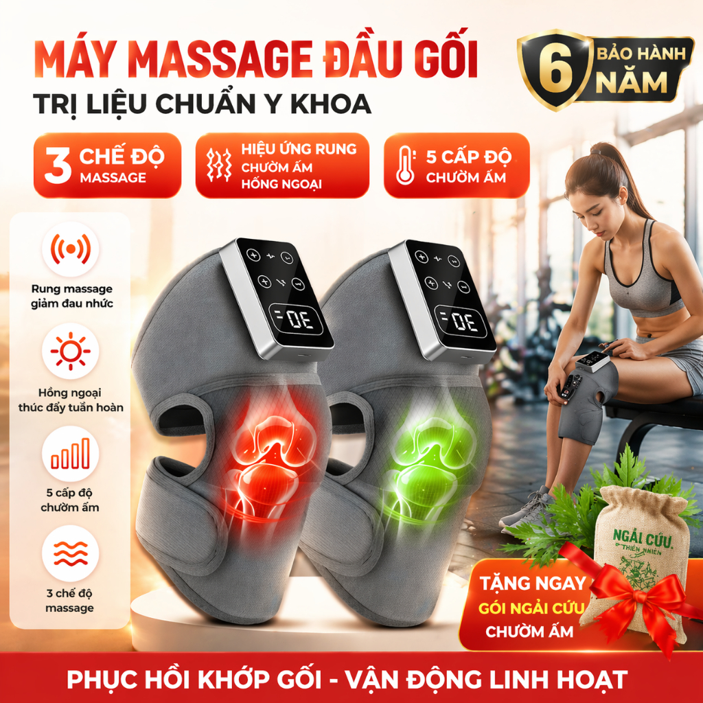 Máy Massage Đầu Gối Trị Liệu Chính Hãng Zlife Z319, Mát Xa 3D Chườm Nóng Thảo Dược Giảm Đau Tức Thì