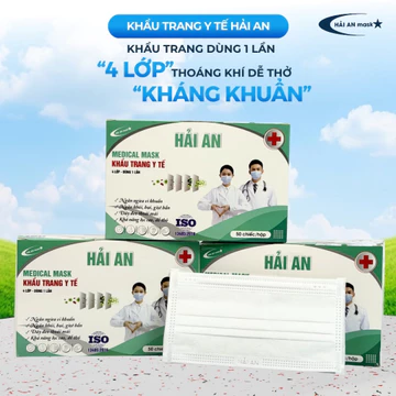 Thùng 300 Khẩu Trang Y Tế 4 Lớp Hải An Mask Kháng Khuẩn, Khẩu Trang Y Tế Chống Bụi Lọc Khuẩn 99% Vải SMS Cao Cấp