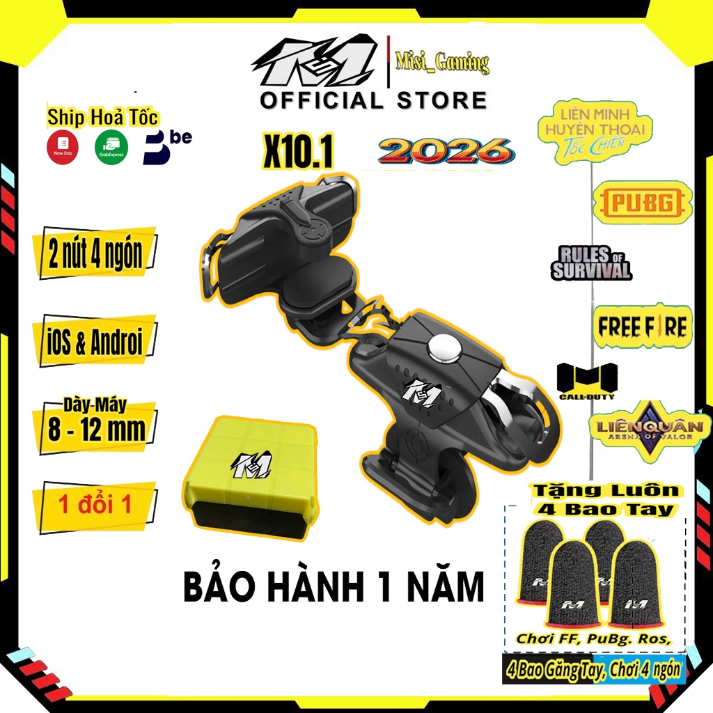Nút  bắn Pubg,FF, ROL,..siêu nhạy, nút bấm X10.1 gắn chơi game điện thoại Tặng 4 găng tay chơi game chống mồ hôi gami