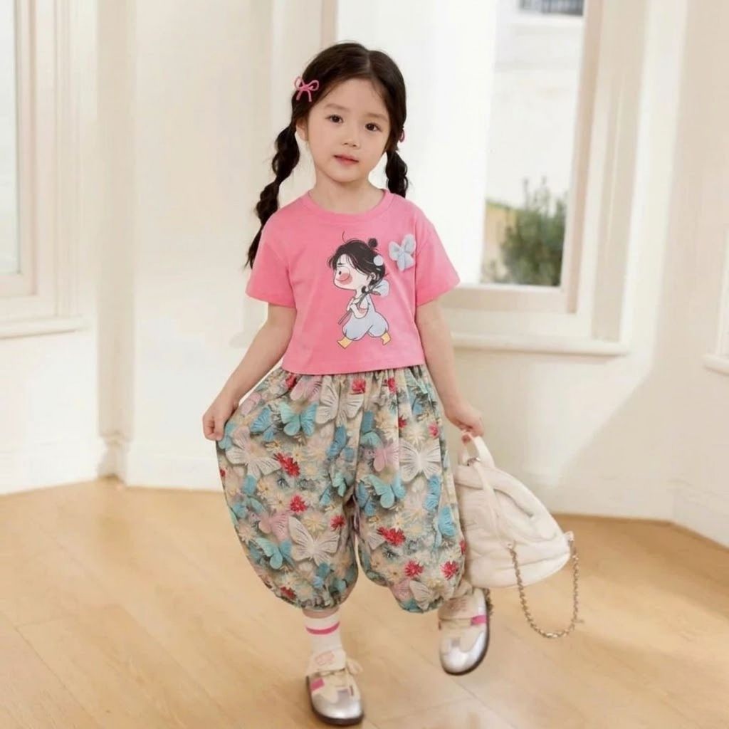 Bộ quần áo bé gái mùa hè 2026 mẫu áo CTOPTOP và quần hoa 14 - 42 kg