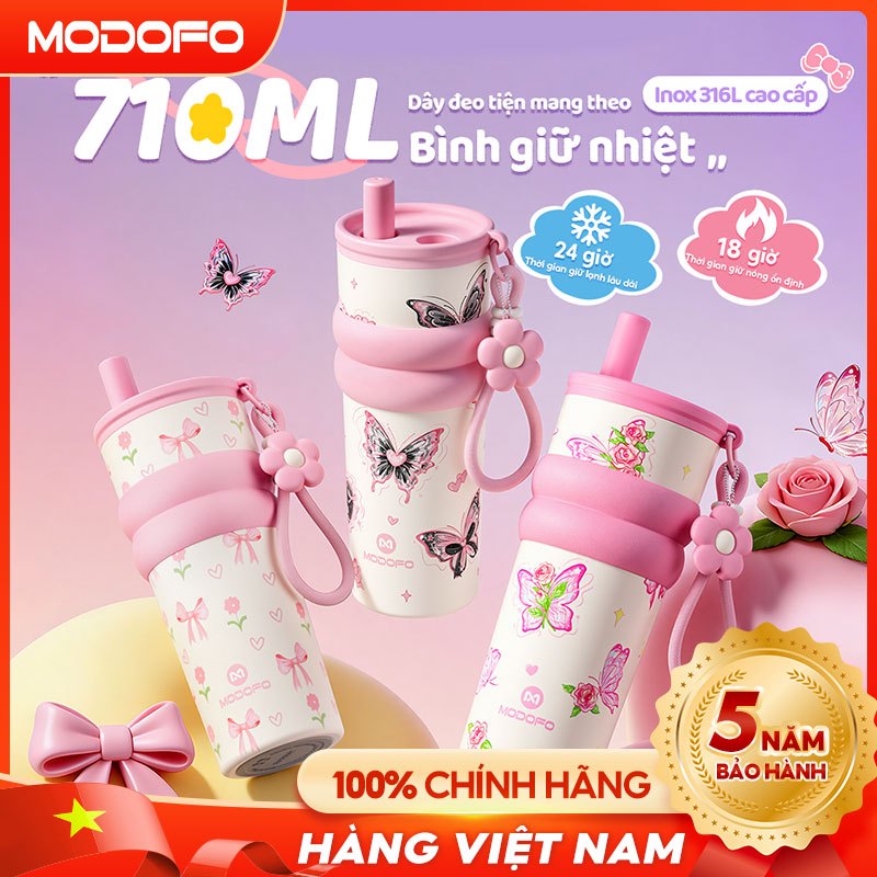 MODOFO Bình giữ nhiệt 710ml - Inox 316L cấp thực phẩm - Bình nước dung tích lớn dễ mang theo - Quà tặng