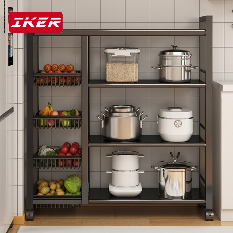 Kệ Lò Vi Sóng Rau Củ Nhà Bếp Chất Liệu Sơn Tĩnh Điện Thiết Kế Hiện Đại Tiện Lợi +3/4 Giỏ