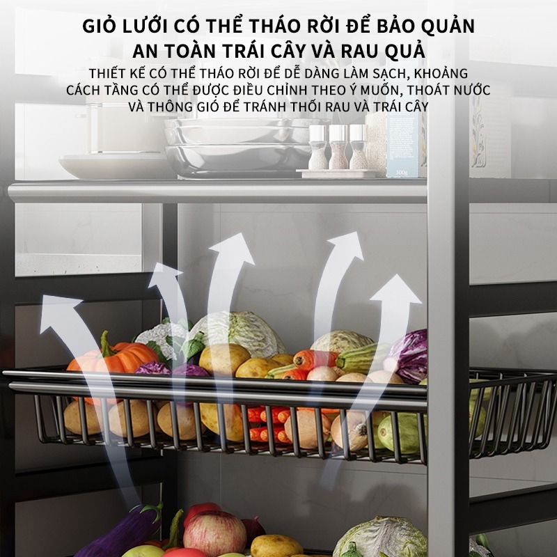 Kệ Lò Vi Sóng Rau Củ Nhà Bếp Chất Liệu Sơn Tĩnh Điện Thiết Kế Hiện Đại Tiện Lợi +3/4 Giỏ