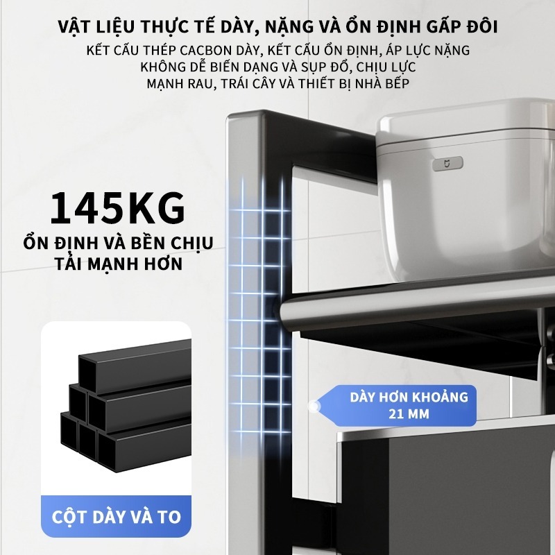 Kệ Lò Vi Sóng Rau Củ Nhà Bếp Chất Liệu Sơn Tĩnh Điện Thiết Kế Hiện Đại Tiện Lợi +3/4 Giỏ