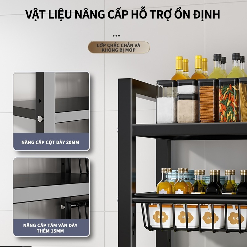 Kệ Lò Vi Sóng Rau Củ Nhà Bếp Chất Liệu Sơn Tĩnh Điện Thiết Kế Hiện Đại Tiện Lợi +3/4 Giỏ