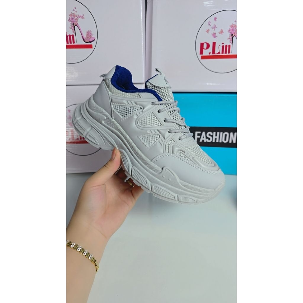 99K [Size 35-40] - Giày Nữ Nâng Đế 6cm. Màu Full Xám Hottrend 2026. Bền, Nhẹ, Êm chân, phù hợp thể thao, đi chơi, đi làm