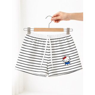 Quần đùi kẻ sọc phối cạp trắng in hình hello kitty