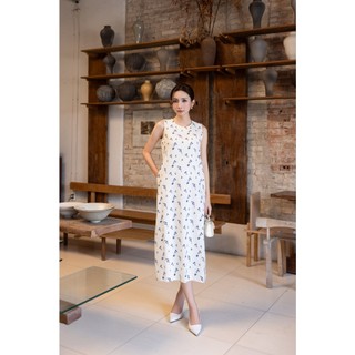 SWANLAKE | Váy Đầm Nữ Maxi Suông Sát Nách Xẻ Tà Linen Bông In Hoa Hè Cổ Tròn Có Túi Du Lịch D12380