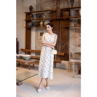 SWANLAKE | Váy Đầm Nữ Maxi Suông Sát Nách Xẻ Tà Linen Bông In Hoa Hè Cổ Tròn Có Túi Du Lịch D12380