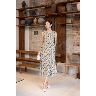 SWANLAKE | Váy Đầm Nữ Maxi Suông Sát Nách Xẻ Tà Linen Bông In Hoa Hè Cổ Tròn Có Túi Du Lịch D12380