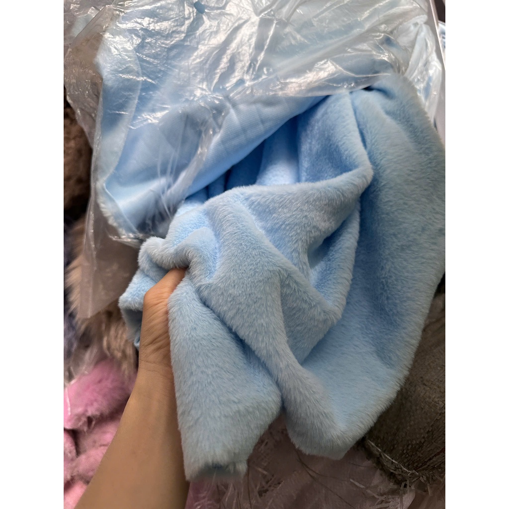 Thảm lông thỏ mịn, thảm lông ngắn màu xanh dương - Thảm lông thỏ decor