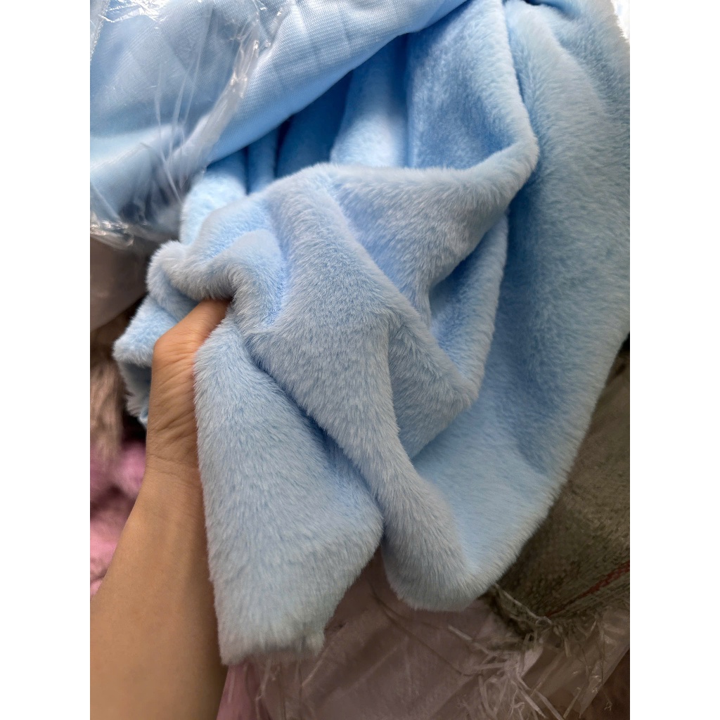 Thảm lông thỏ mịn, thảm lông ngắn màu xanh dương - Thảm lông thỏ decor