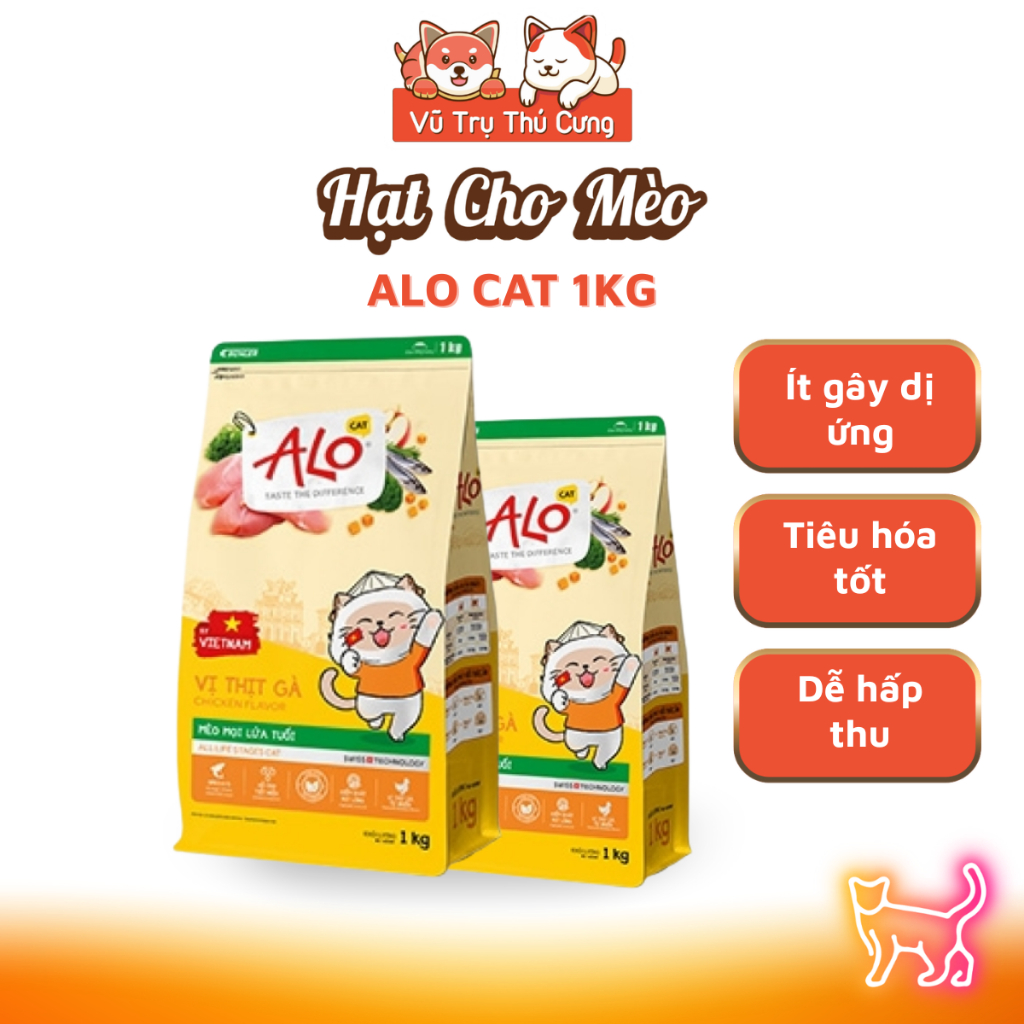 Hạt Cho Mèo Alo Cat 1Kg Vị Thịt Gà, Dành Cho Mèo Mọi Lứa Tuổi, Hỗ Trợ Da Bóng - Mượt Lông Da