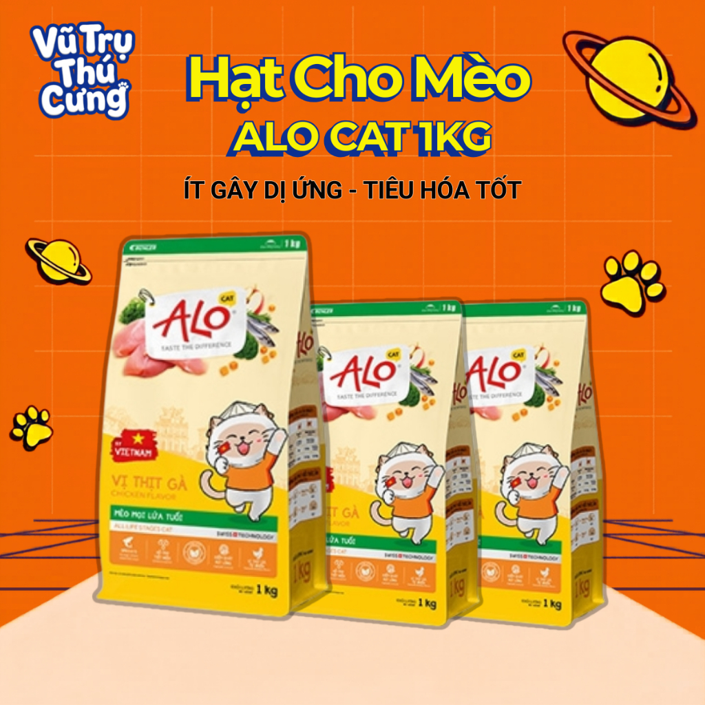 Hạt Cho Mèo Alo Cat 1Kg Vị Thịt Gà, Dành Cho Mèo Mọi Lứa Tuổi, Hỗ Trợ Da Bóng - Mượt Lông Da
