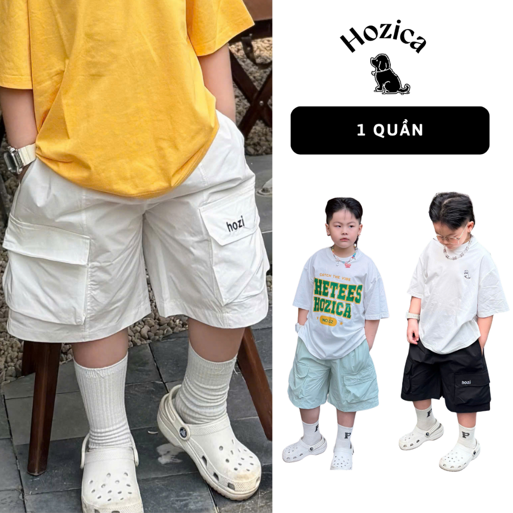 Quần Short Gió Túi Hộp Thêu Hozi Form Hàn Quốc Chất Liệu Thoáng Mát Bé Trai Bé Gái HZ021
