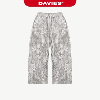 Quần nỉ bông nam nữ ống rộng DAVIES cạp chun có dây hoạ tiết lá rừng logo thêu nổi xám nhạt Commando Sweatpants | D-Q14