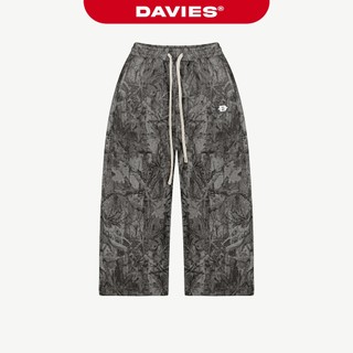 Quần ống rộng nỉ bông hiphop DAVIES lưng thun rút dây logo thêu hoạ tiết lá rừng xám đậm Commando Sweatpants | D-Q14-XD