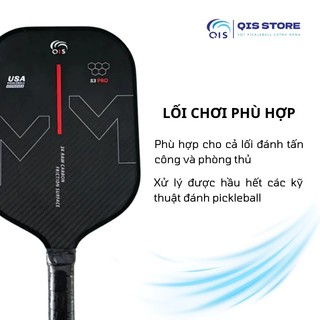 (Chính Hãng QIS) Vợt Pickleball S3 Pro Carbon 3K, Độ Nhám Cao - Xoáy Mạnh, Kiểm Soát Tốt, Chuẩn Thi Đấu