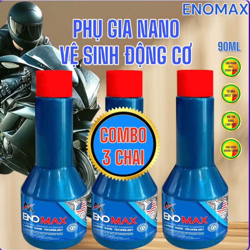 COMBO 3 Chai Phụ Gia Vệ Sinh Động Cơ Nano Enomax 90ml – Làm Sạch Cặn Carbon, Súc Rửa Máy Trước Khi Thay Nhớt L2