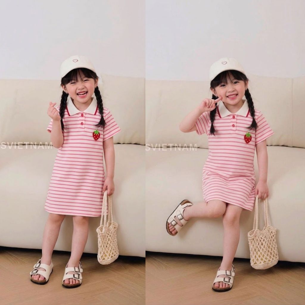 ( COMBO 1 - 2 ) VÁY CỔ BẺ HOẠ TIẾT KẺ CHẤT POLY THÊU GẤU SZ 9- 35 KG VÁY BÉ GÁI MÙA HÈ