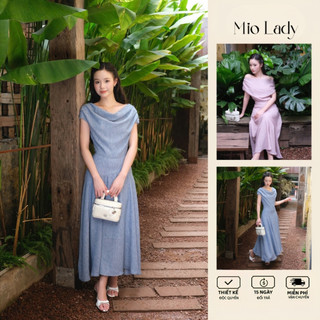 Váy cổ đổ dáng dài xước vân muối, thanh lịch, mát mẻ, đa dạng phong cách - Mio Lady VA031